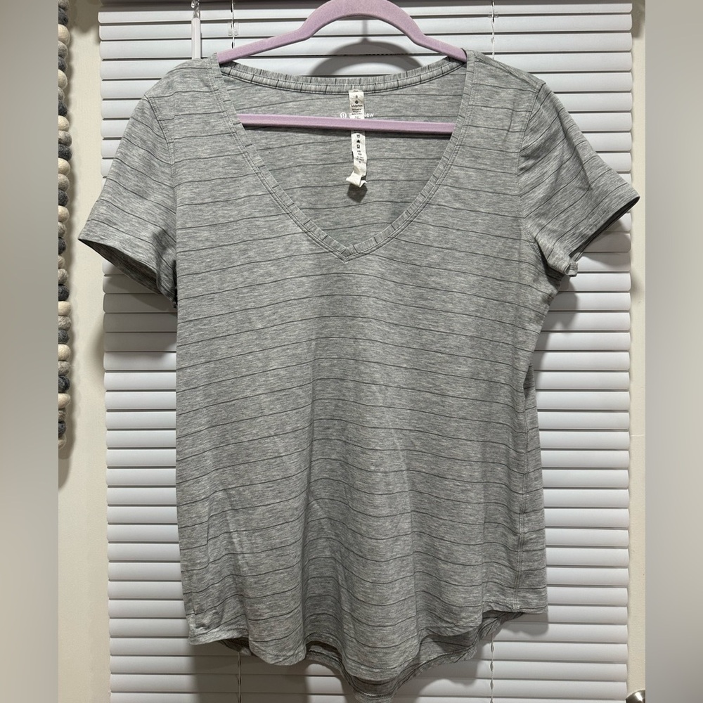 Lululemon Gray Striped V-Neck Tee